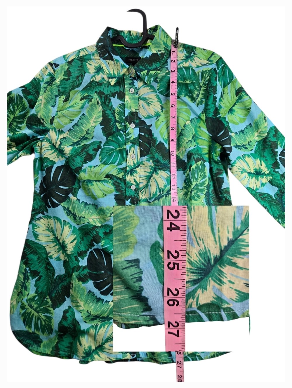 Talbots Modern Classic Isle Fronds Palm Leaf Long Sleeve Cotton Button Up Shirt‎ - Picture 11 of 12